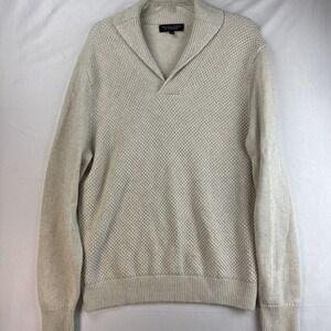Roundtree & Yorke Men's Cream Cotton Shawl Collar Knit Sweater Size L